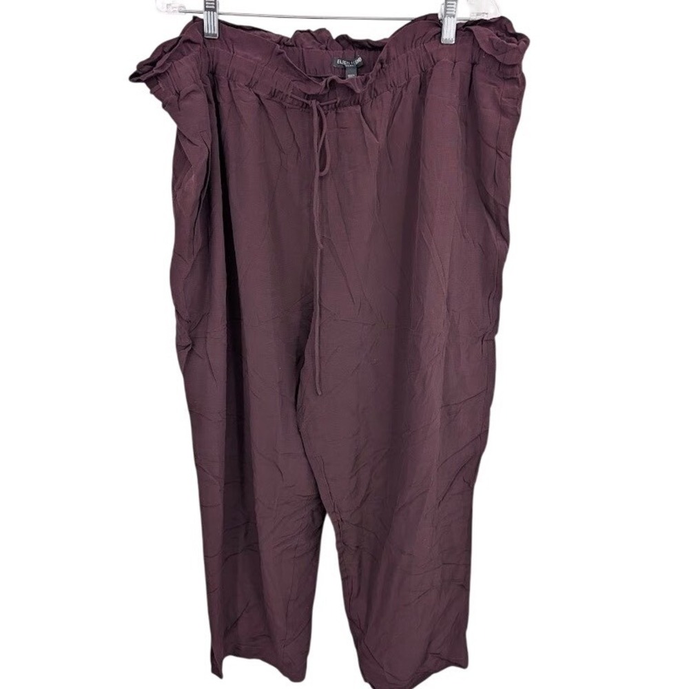 Eileen Fisher Paperbag Waist Drawstring Straight Ankle Pants burgundy NWT sz 2X